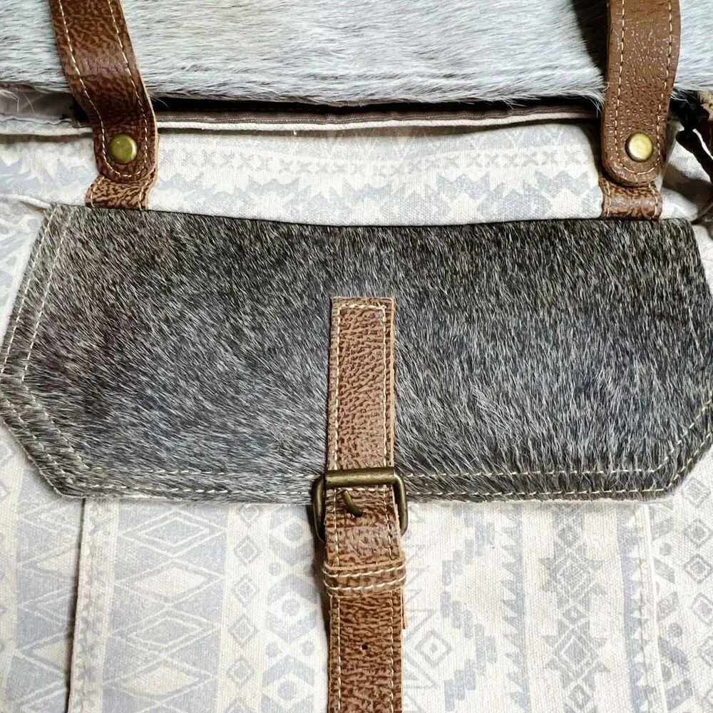 Myra Classy Canvas & Leather Cowhide Backpack Bag